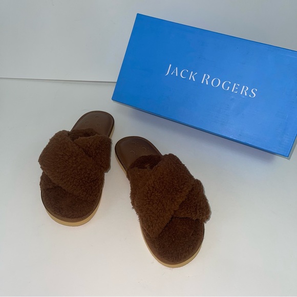Jack Rogers Cozy Sloan Faux Fur Sandals in Teddy Bear Brown Size 7 - New In Box - Picture 3 of 15